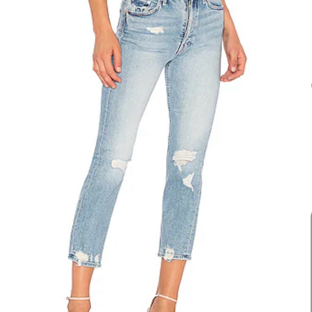 MOTHER Light Blue Cropped Distressed Jeans